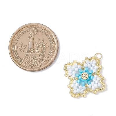 Handmade Glass Seed Beaded Quatrefoil Pattern Pendants PALLOY-MZ00965-01-1