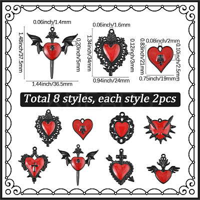 16Pcs 8 Styles Alloy Enamel Gothic Style Pendants PALLOY-SC0004-45B-1