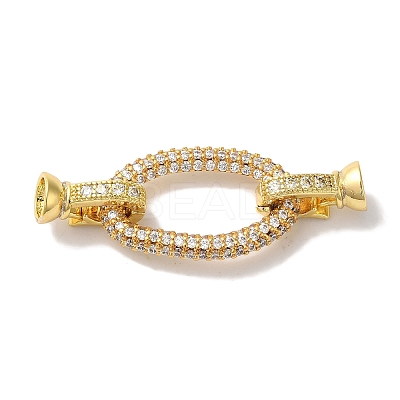 Oval Rack Plating Brass Micro Pave Clear Cubic Zirconia Fold Over Clasps KK-A225-14G-1