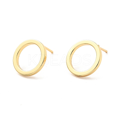 Brass Ring Stud Earrings for Women EJEW-G297-15G-1