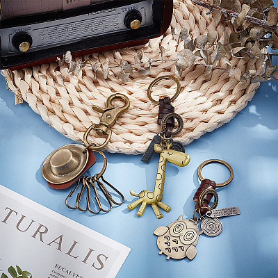 3Pcs 3 Style Retro Braided Cowhide Keychain KEYC-AR0001-30-1