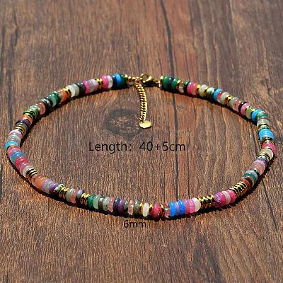 Natural & Synthetic Mixed Gemstone Disc Heishi Beaded Necklaces for Women IG0638-1-1