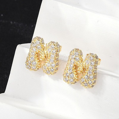 Brass Micro Pave Cubic Zirconia Stud Earrings EJEW-Z091-04G-M-1