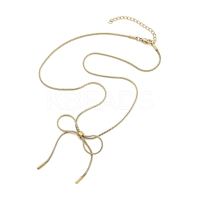 304 Stainless Steel Round Snake Chain Bowknot Pendant Necklaces for Women NJEW-Z050-01G-01-1
