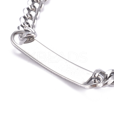 Tarnish Resistant 304 Stainless Steel Curb Chain ID Bracelets BJEW-G631-04P-1