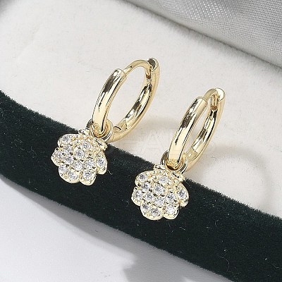 Brass Clear Cubic Zirconia Hoop Earrings EJEW-Q014-06G-1
