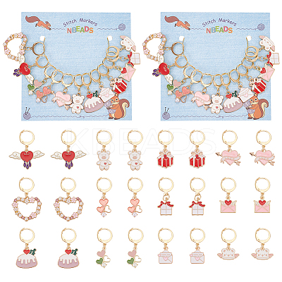 Valentine's Day Alloy Enamel with ABS Plastic Imitation Pearl Pendant Stitch Markers HJEW-AB00291-1