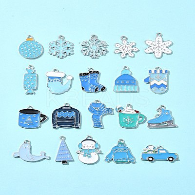 20Pcs 20 Styles Winter Theme Alloy Enamel Pendants ENAM-FS0001-97-1