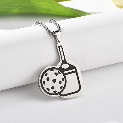 201 Stainless Steel Pickleball Paddle Pendant Box Chain Necklaces for Women Men NJEW-H050-02P-1