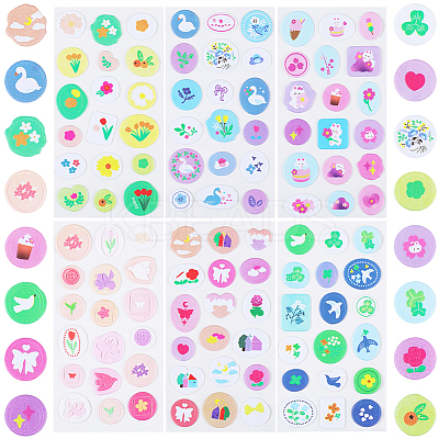6 Sheets 6 Styles PVC Adhesive Wax Seal Stickers Set STIC-CP0001-15-1