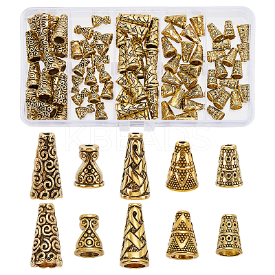80Pcs 5 Colors Tibetan Style Cone Alloy Bead Caps TIBE-PH0002-30AG-1