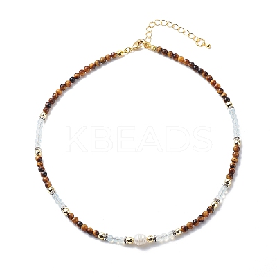 Natural Mixed Gemstone & Pearl & Opalite Beaded Necklace for Women NJEW-JN03977-1