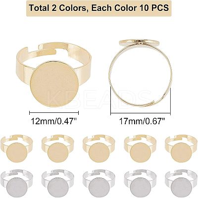 20Pcs 2 Colors Adjustable 304 Stainless Steel Finger Rings Components STAS-UN0031-51-1