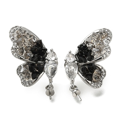 Brass Micro Pave Clear Cubic Zirconia & Quartz Stud Earring Findings KK-K388-17P-1