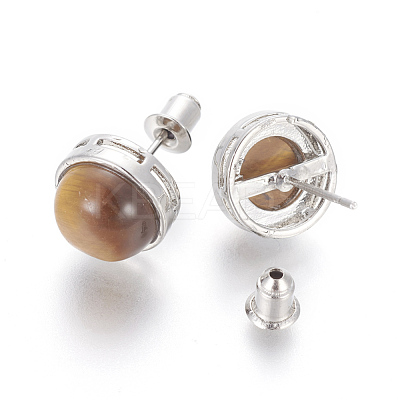 Natural Tiger Eye Stud Earrings EJEW-F162-H09-1