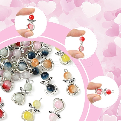 40Pcs 8 Colors Angel Glass Pendants. with Alloy Findings PALLOY-FS00027-1