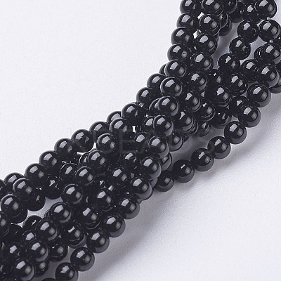 Natural Dyed & Heated Black Onyx Round Beads Strands X-GSR3mmC097-1