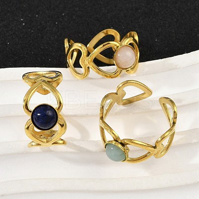 316 Stainless Steel with Natural Mixed Gemstone Cuff Rings RJEW-Z098-01G-01-1
