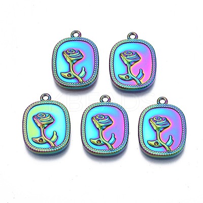 Rack Plating Rainbow Color 304 Stainless Steel Pendant Rhinestone Setttings STAS-N098-031-1