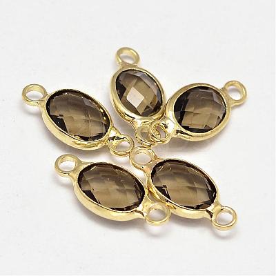 Oval Faceted Golden Brass Glass Links connectors GLAA-O014-16G-1