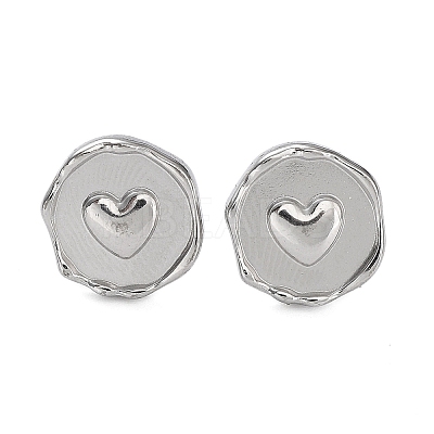 Tarnish Resistant 304 Stainless Steel Flat Round with Heart Ear Studs for Women EJEW-P234-16P-1