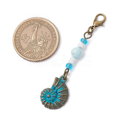 9Pcs Ocean Theme Alloy Charm & Glass Beads Pendant Decorations HJEW-JM03158-1