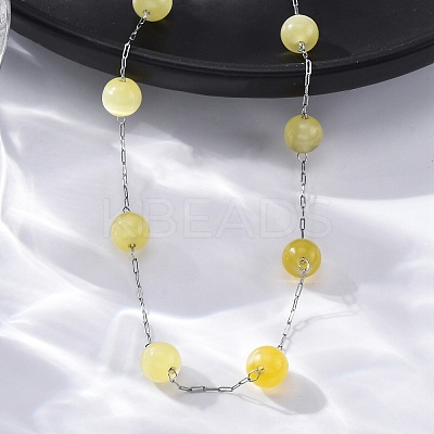304 Stainless Steel Cat Eye Round Beads Handmade Chain Necklaces for Women NJEW-C073-01P-03-1