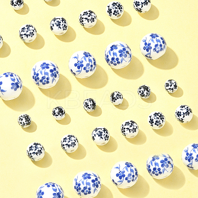 30Pcs 3 Styles Floral Printed Porcelain Beads PORC-FS0001-05-1
