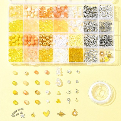 DIY Alloy Enamel & Glass & ABS Plastic Imitation Pearl Bracelets Jewelry Making Kits DIY-FS0007-52-1