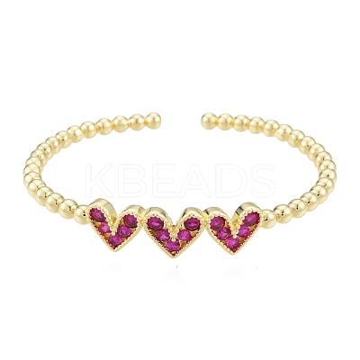 Cubic Zirconia Triple Heart Open Cuff Bangle BJEW-G651-09G-01-1