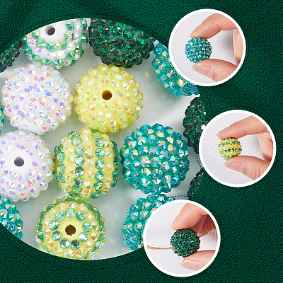 30Pcs 5 Style Round Resin Rhinestone Graduated Beads RESI-SC0003-05-1