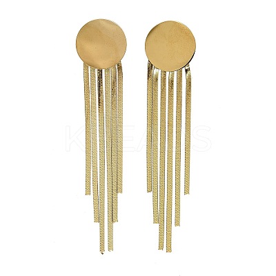 304 Stainless Steel Flat Round Tassel Stud Earrings EJEW-Q040-04G-1