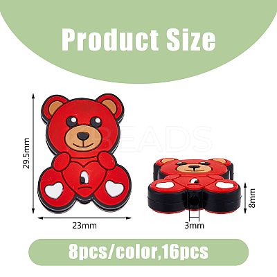 16Pcs 2 Colors Bear Food Grade Eco-Friendly Silicone Beads SIL-DC0001-23-1