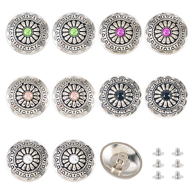 10Pcs 5 Colors Tibetan Style Flat Round Alloy with Resin Decorative Rivets BUTT-TA0001-31A-1