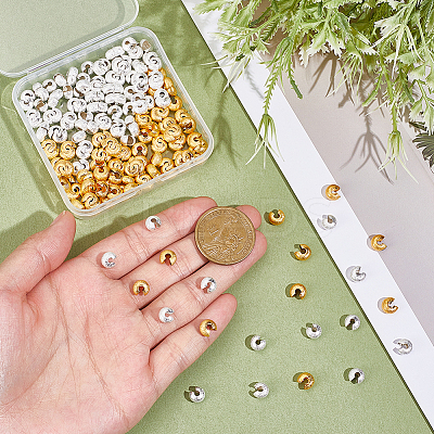 200Pcs 2 Colors Textured Brass Crimp Beads Covers KK-ME0003-43-1