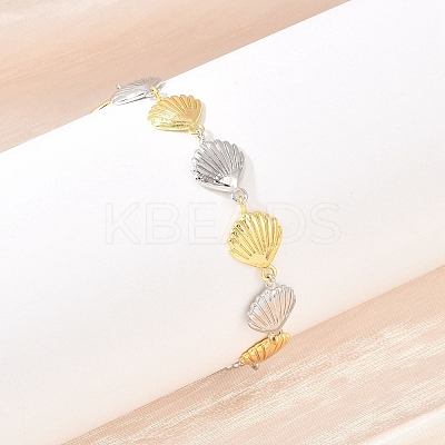 Shell Shape Brass Link Chain Bracelets for Women BJEW-K248-07C-GP-1