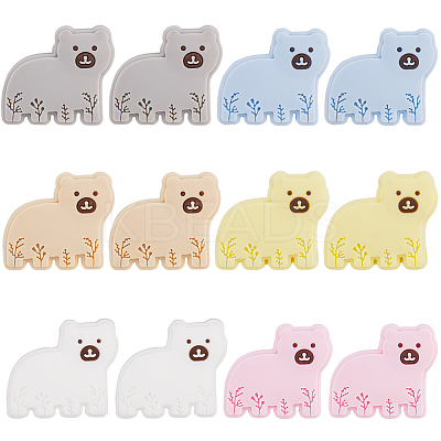 12Pcs 6 Colors Bear Food Grade Eco-Friendly Silicone Focal Beads SIL-SC0001-89-1