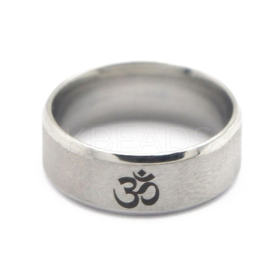Non-Tarnish Ohm/Aum Yoga Theme Stainless Steel Plain Band Ring for Men Women CHAK-PW0001-003D-01-1