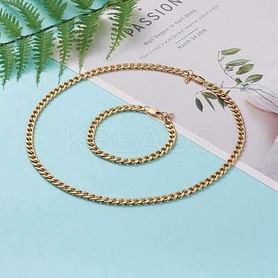 Men's PVD Vacuum Plating 304 Stainless Steel Cuban Chains Bracelets and Necklaces Jewelry Sets SJEW-JS01157-1