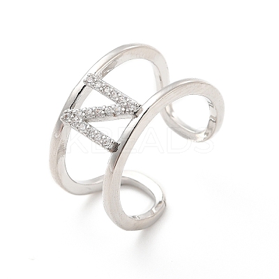 Clear Cubic Zirconia Initial Letter Open Cuff Ring RJEW-A012-01P-N-1
