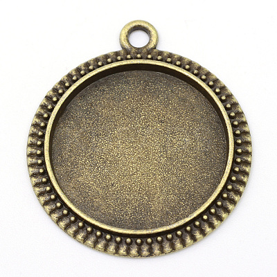 Tibetan Style Alloy Flat Round Pendant Cabochon Settings LS-TIBEP-M022-34AB-1