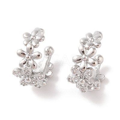 Brass Micro Pave Clear Cubic Zirconia Cuff Earrings for Women EJEW-I305-10P-1