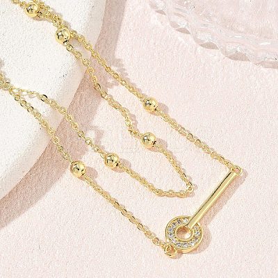 Brass Micro Pave Clear Cubic Zirconia Key Link 2-Strand Bracelets KK-CBA6980-20G-1