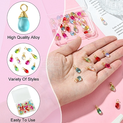 40Pcs 5 Colors Transparent Glass Charms PALLOY-FS00023-1