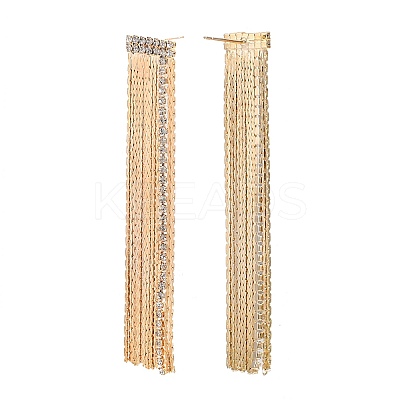 Clear Cubic Zirconia Chain Tassel Dangle Stud Earrings EJEW-G321-19G-1