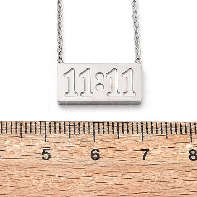 304 Stainless Steel 11:11 Number Rectangle Pendant Necklace with Cable Chains for Women NJEW-NH0001-04P-1