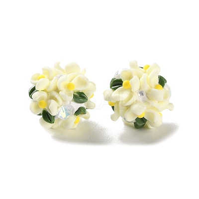 Luminous Polymer Clay Rhinestone Floral Ball Beads CLAY-U002-01B-1
