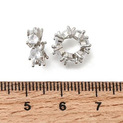 Heart Brass Micro Pave Clear Cubic Zirconia European Beads KK-Z156-10P-1