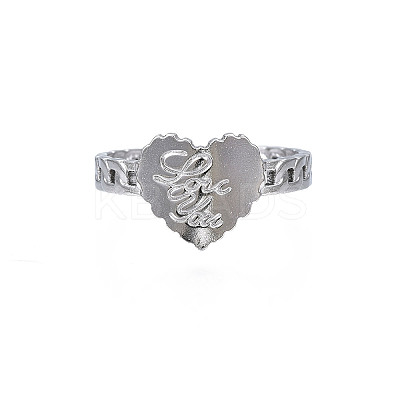 Non-Tarnish 304 Stainless Steel Heart with Word Love You Open Cuff Ring for Women LS-RJEW-S405-261P-1