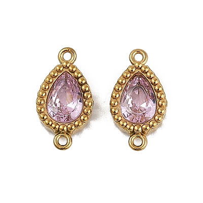 Ion Plating(IP) 304 Stainless Steel Cubic Zirconia Teardrop Links Connector Charms STAS-K256-23G-02-1